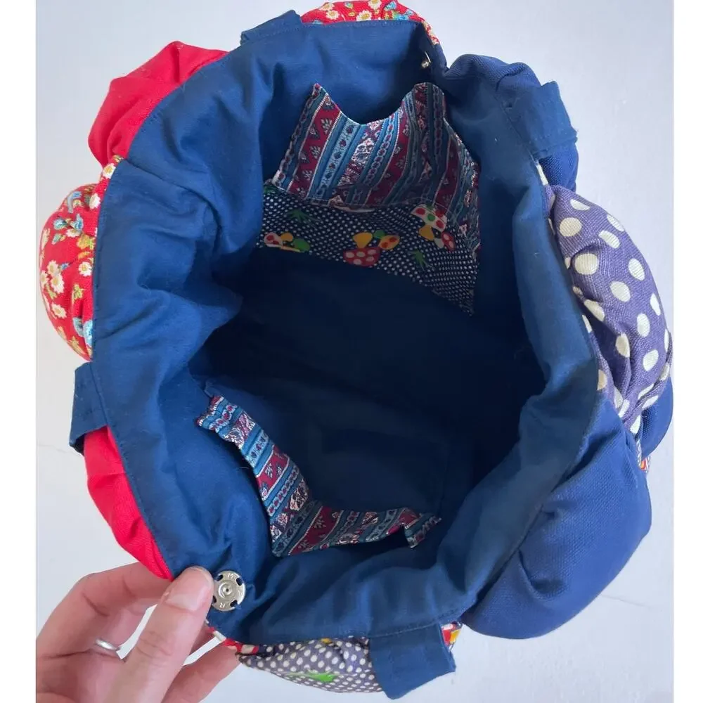 Vtg 70s Patchwork Cottagecore Bubble Bag Purse / Mushroom Polkadot Floral Unique
